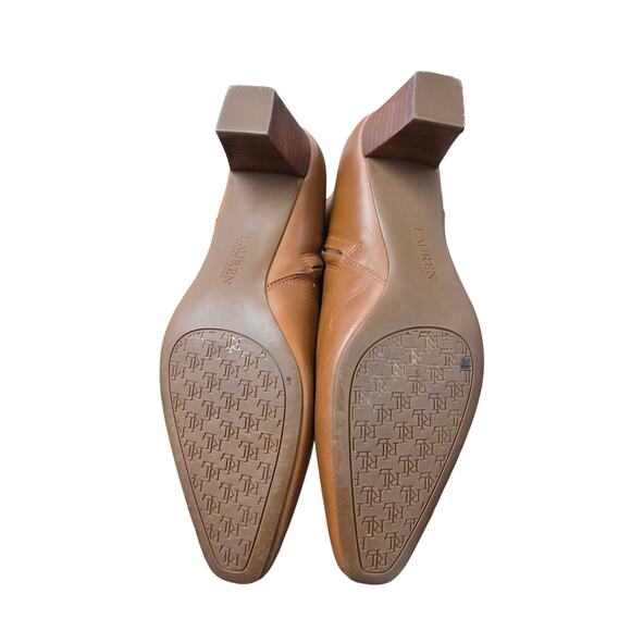 Lauren Ralph Lauren Willa Brown Leather Bootie — Wood Heel Zip Ankle 9 - Picture 5 of 10